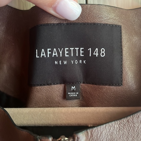 Designer Lafayette 148 New York Brown High Quality Leather Mini Dress - Picture 4 of 10